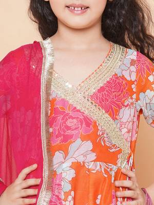 Orange Printed Silk Kurta Set 5