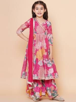 Pink Printed Silk Kurta Set 1