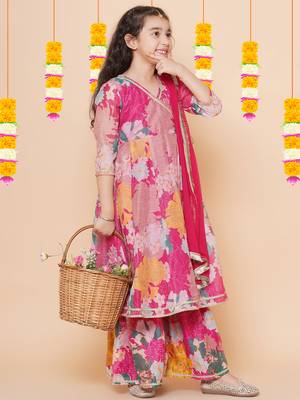 Pink Printed Silk Kurta Set 2