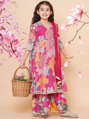 Pink Printed Silk Kurta Set 3