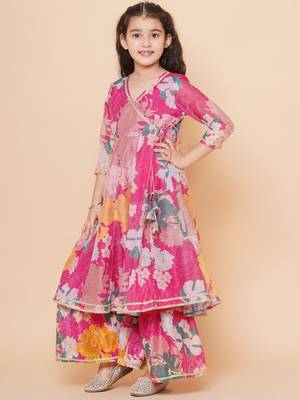 Pink Printed Silk Kurta Set 4