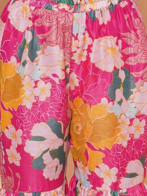 Pink Printed Silk Kurta Set 5