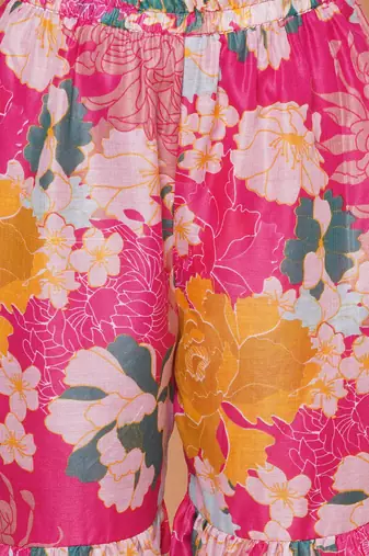 Pink Printed Silk Kurta Set