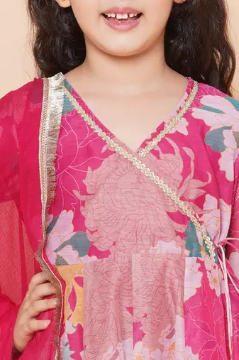 Pink Printed Silk Kurta Set