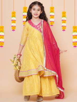 Yellow Self Design Silk Kurta Set 1
