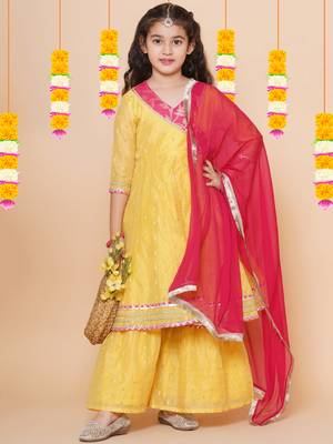 Yellow Self Design Silk Kurta Set 3