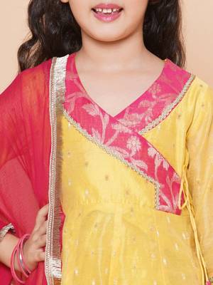 Yellow Self Design Silk Kurta Set 4