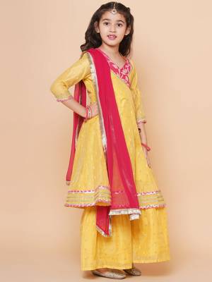 Yellow Self Design Silk Kurta Set 5