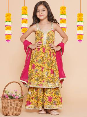 Yellow Printed Pure Cotton Kurta Set 1