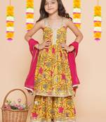 Yellow Printed Pure Cotton Kurta Set