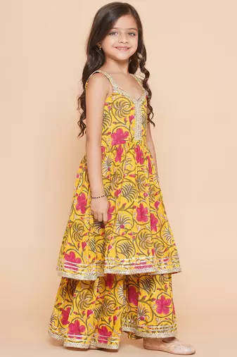 Yellow Printed Pure Cotton Kurta Set
