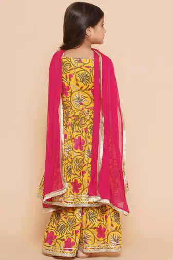 Yellow Printed Pure Cotton Kurta Set