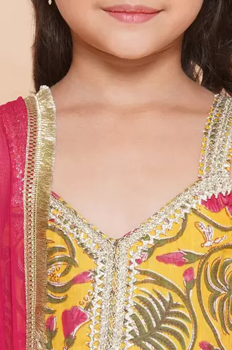 Yellow Printed Pure Cotton Kurta Set
