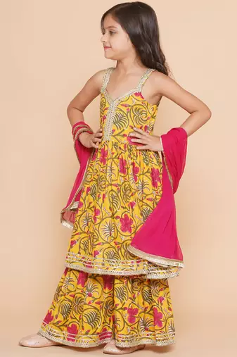 Yellow Printed Pure Cotton Kurta Set