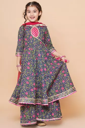 Blue Printed Pure Cotton Kurta Set