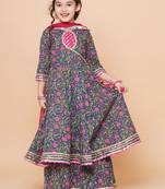 Blue Printed Pure Cotton Kurta Set