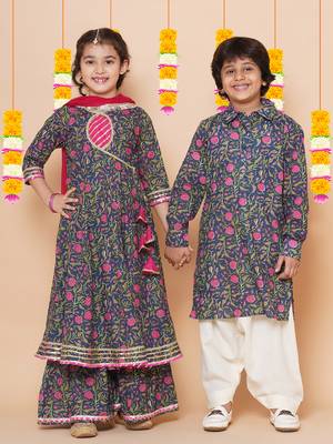 Blue Printed Pure Cotton Kurta Set 2