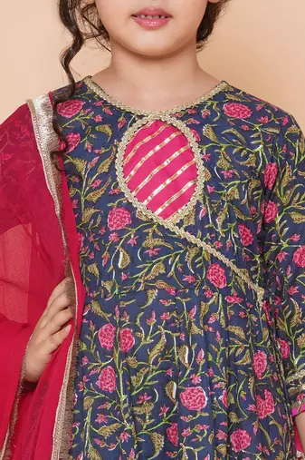 Blue Printed Pure Cotton Kurta Set