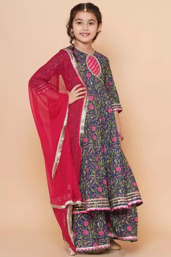 Blue Printed Pure Cotton Kurta Set