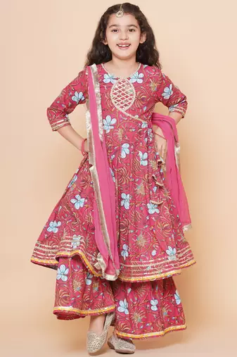 Peach Printed Pure Cotton Kurta Set