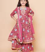 Peach Printed Pure Cotton Kurta Set