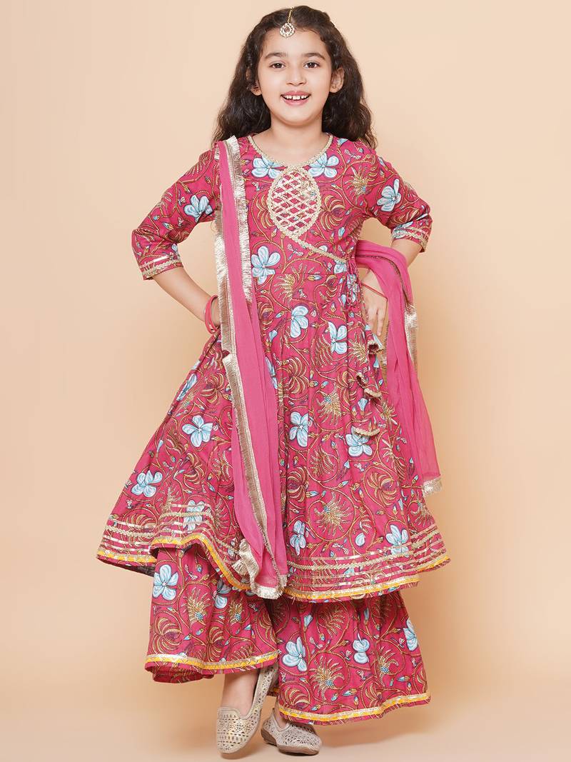 Peach Printed Pure Cotton Kurta Set