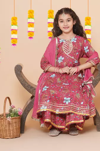 Peach Printed Pure Cotton Kurta Set