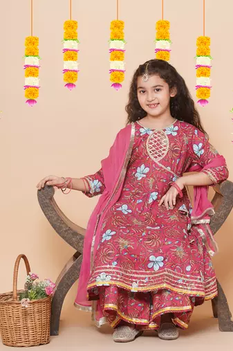 Peach Printed Pure Cotton Kurta Set