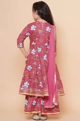 Peach Printed Pure Cotton Kurta Set