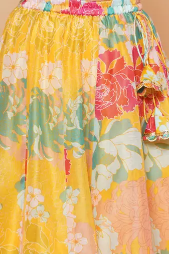 Yellow Printed Silk Lehenga Choli Set