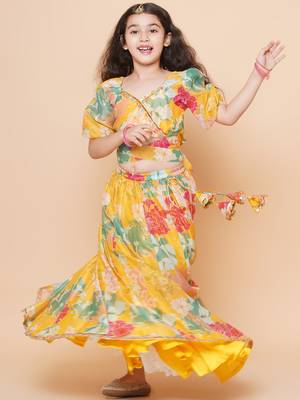 Yellow Printed Silk Lehenga Choli Set 5