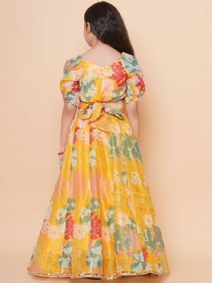 Yellow Printed Silk Lehenga Choli Set 6