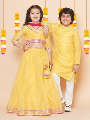 Yellow Woven Design Silk Lehenga Choli Set 1