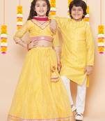 Yellow Woven Design Silk Lehenga Choli Set