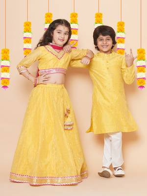 Yellow Woven Design Silk Lehenga Choli Set 2