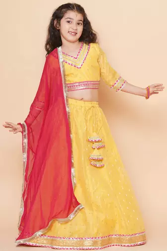 Yellow Woven Design Silk Lehenga Choli Set