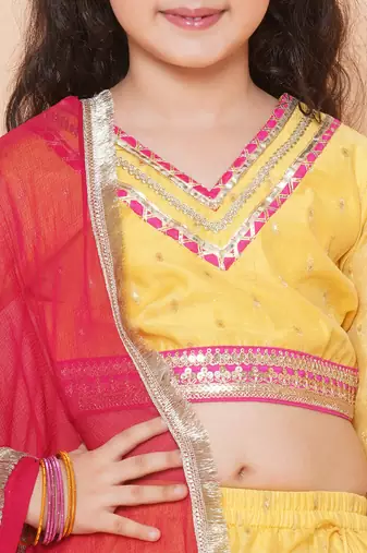 Yellow Woven Design Silk Lehenga Choli Set