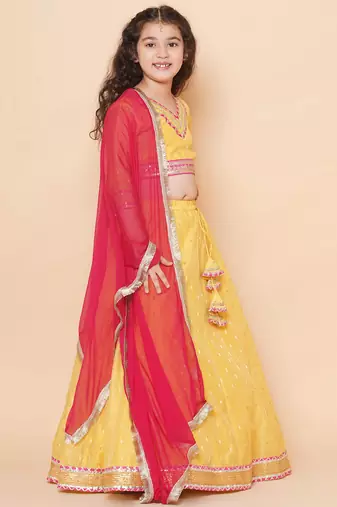 Yellow Woven Design Silk Lehenga Choli Set