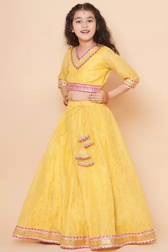 Yellow Woven Design Silk Lehenga Choli Set