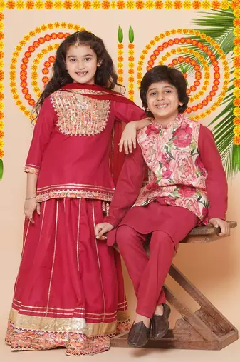 Maroon Embellished Cotton Lehenga Choli Set