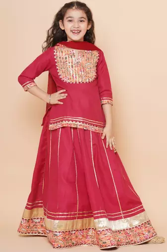 Maroon Embellished Cotton Lehenga Choli Set