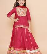 Maroon Embellished Cotton Lehenga Choli Set