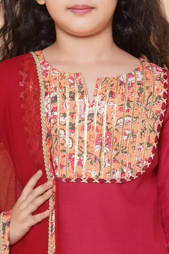 Maroon Embellished Cotton Lehenga Choli Set