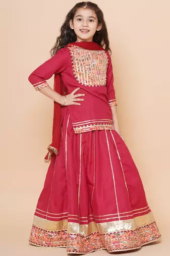 Maroon Embellished Cotton Lehenga Choli Set