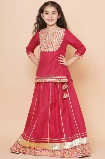Maroon Embellished Cotton Lehenga Choli Set