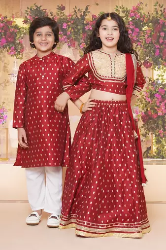 Maroon Woven Design Cotton Lehenga Choli Set