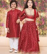 Maroon Woven Design Cotton Lehenga Choli Set
