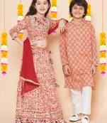 Peach Printed Cotton Lehenga Choli Set