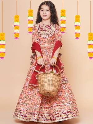 Peach Printed Cotton Lehenga Choli Set 3
