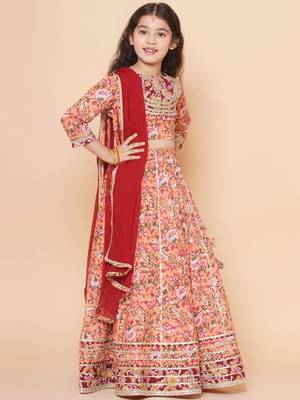 Peach Printed Cotton Lehenga Choli Set 4